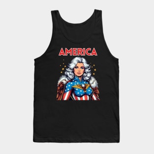 America: Patriotic USA Female Comic Book Superhero July 4th Tank Top